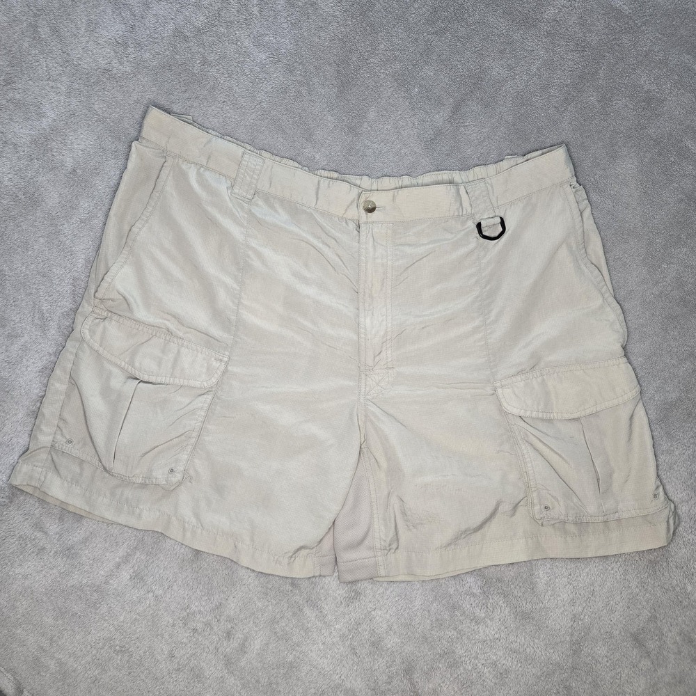 Columbia PFG Cargo Shorts Mens 2XL Beige Nylon Elastic Waist Fishing Hiking